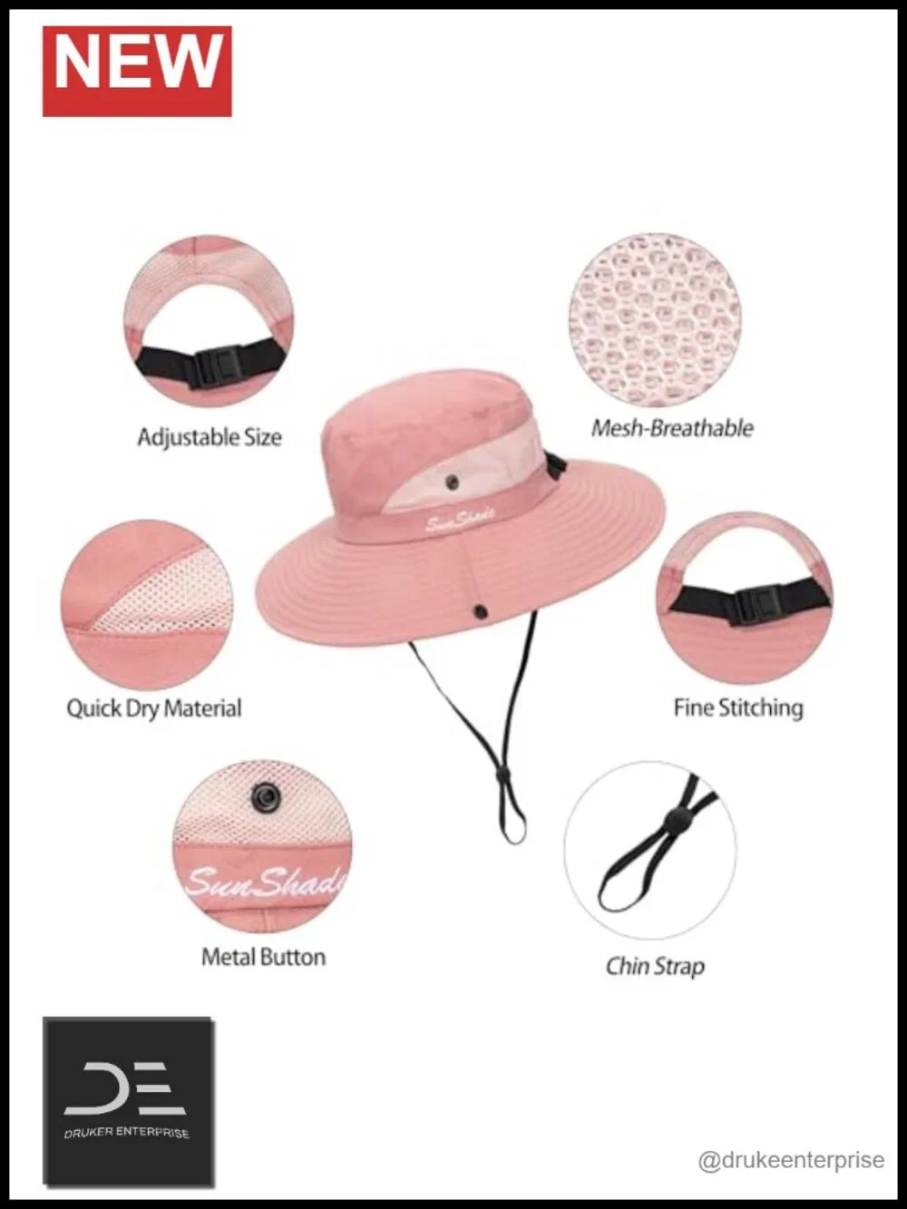 Wide Brim Mesh Bucket Hat with Ponytail Hole UV Protection Foldable